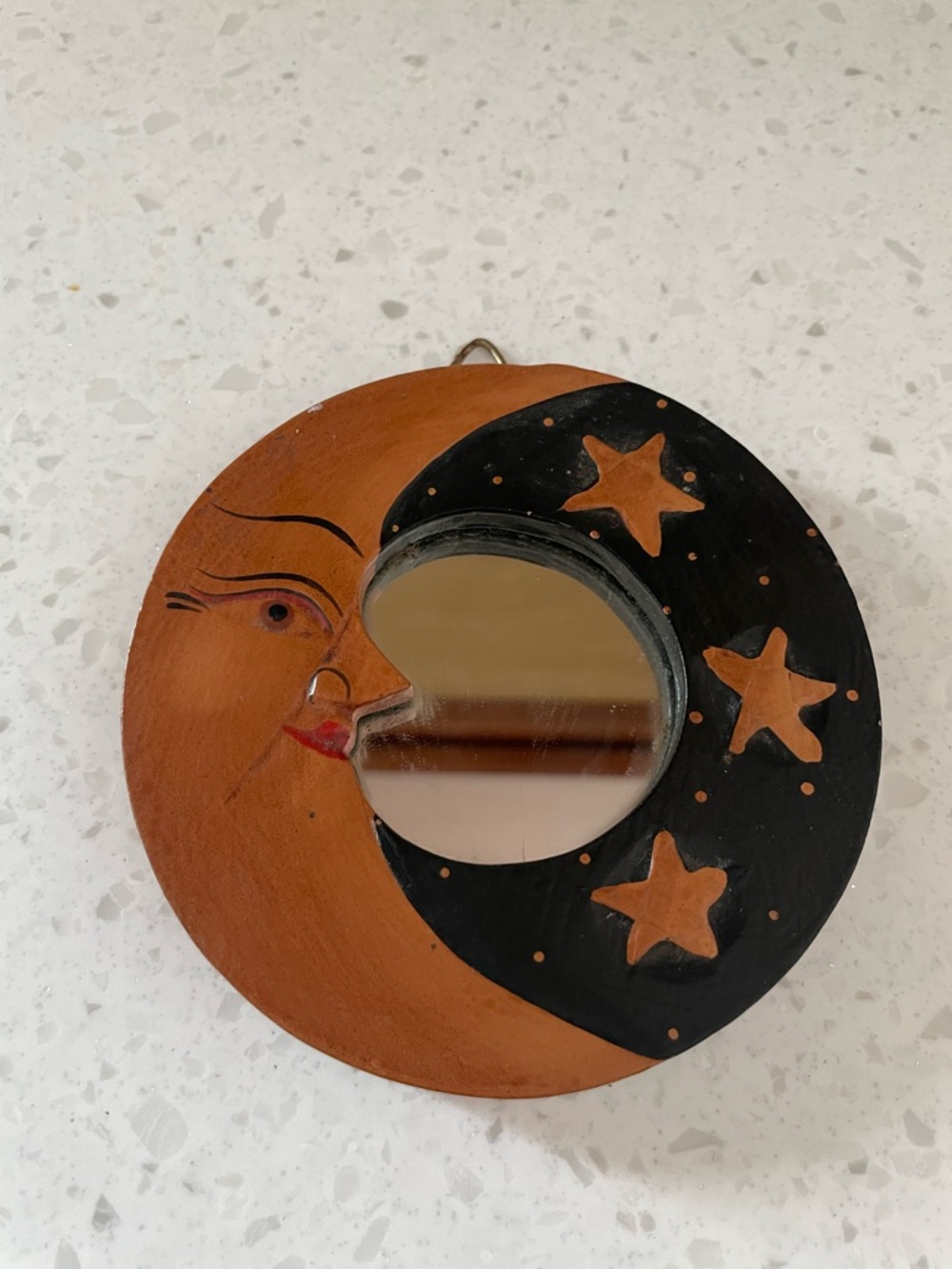Vintage 90s Crescent Moon And Stars Mirror Hand Painted Wooden Wall Decor